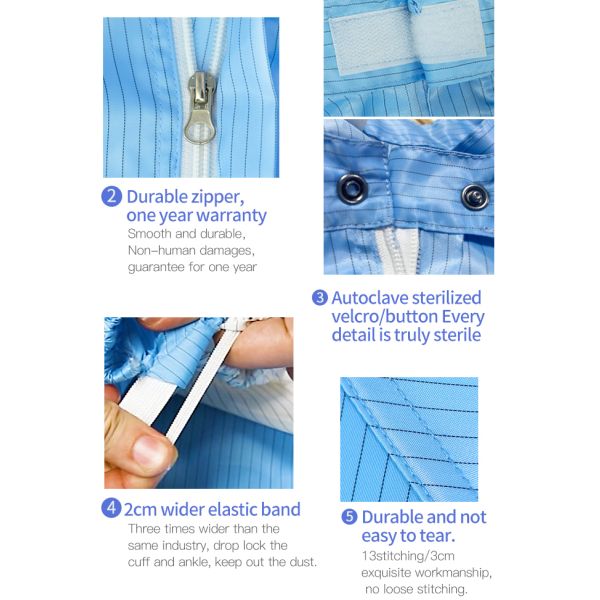 98% Conductive PE SMS Dust Free ESD Cleanroom Coverall