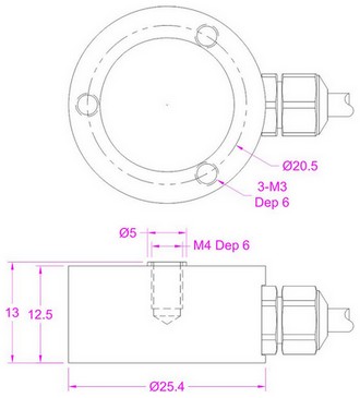 Miniature Compression Force Transducer With M4 Tapped Hole