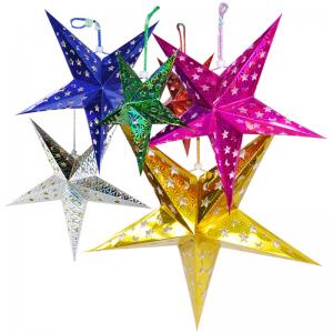 China 45CM Hanging Christmas Paper Star Lantern Pattern with Led Candle on sale