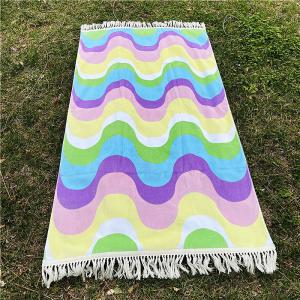 Wholesale Wholesale 100% Cotton Superdry Custom Design Sand Free Printed Color Wave Pattern Bath Beach Towels with Tassels from china suppliers
