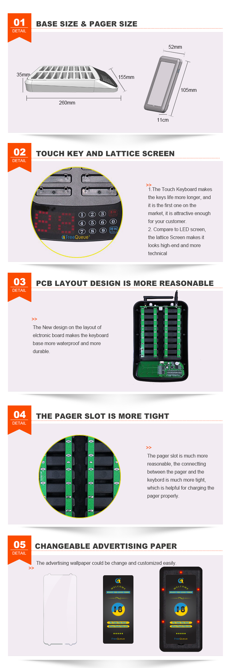 China export new design wireless touch keyboard token display queue call system for restaurant