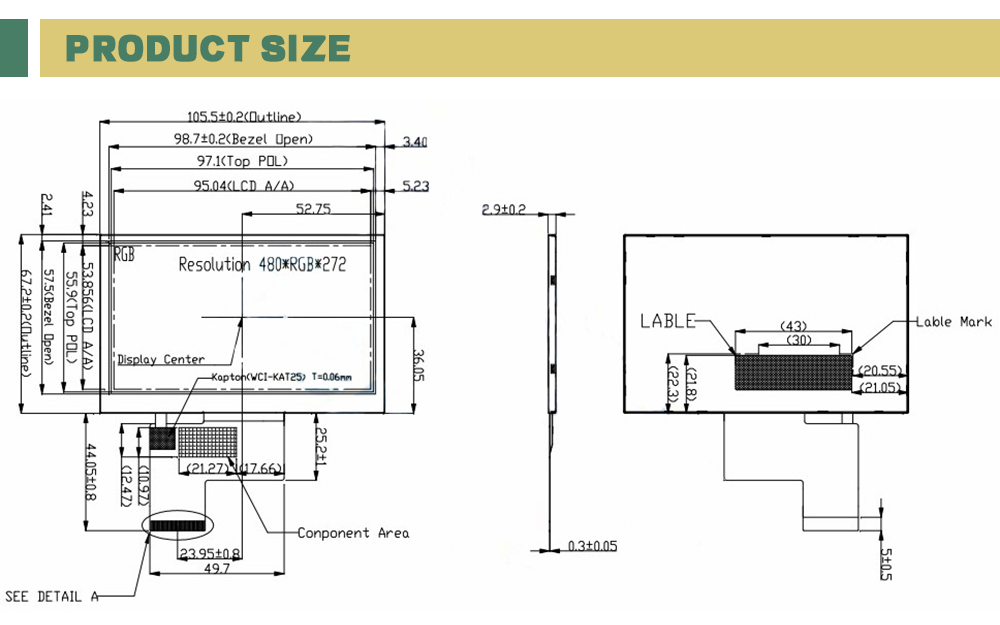 480*272 Anti Glare TFT LCD Displays For Industrial Or Game Console