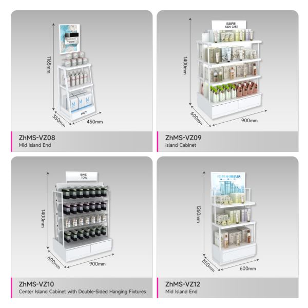 Customizable Promotion Display Rack Skincare Shop White Wooden Stand For Beauty Store Interior Design