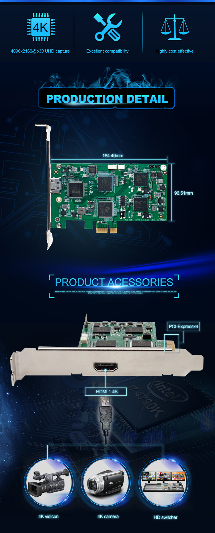4K UHD Live Streaming Game Capture PCI TV Capture Card With Software Compression
