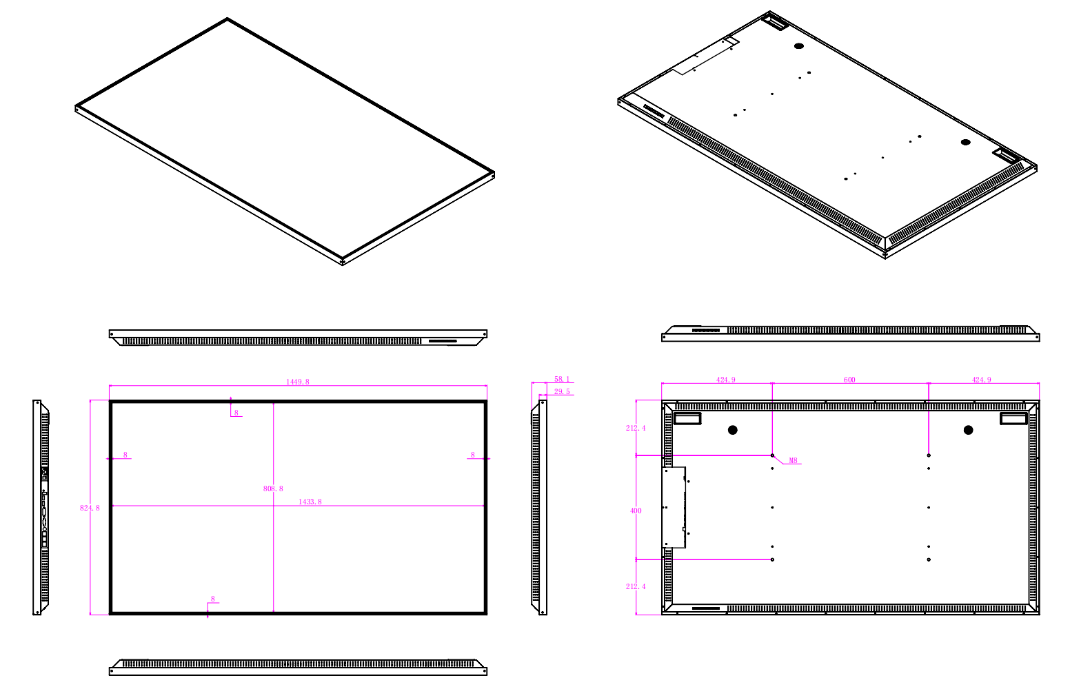 QLED 4K 65 Inch Lcd Display Wall Mount Lcd Panel 700nits Brightness