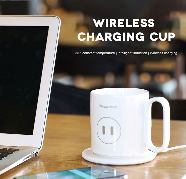 55 Degree Coffee Mug Warmer With Wireless Charger ABS Ceramics 8 Hours Work