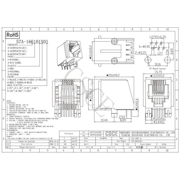 6 Pin 6 Contact RJ11 Modular Jack Single Port With Panel Stop Female Socket