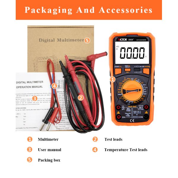 VC9808+ VICTOR Digital Multimeter 2000uF Capacimeter 10MHz Frequency