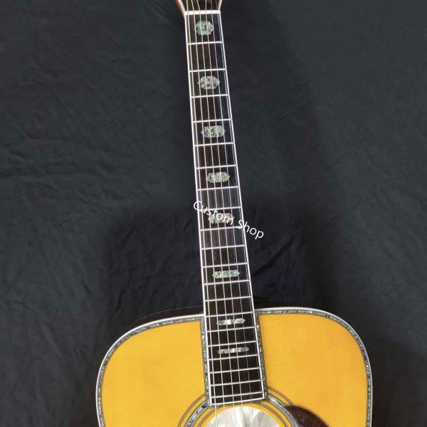 Custom AAAA All Solid Wood Round D Type Body Vintage Acoustic Dreadnought Guitar in Yellow