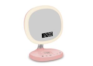 China Morning Light Alarm Clock Qi Wireless Charger Makeup Mirror Led Desk Light on sale