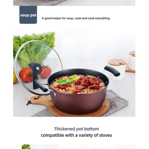 6 Pieces Red Cast Iron Cookware Set Nonstick Soup Pots For Kitchen