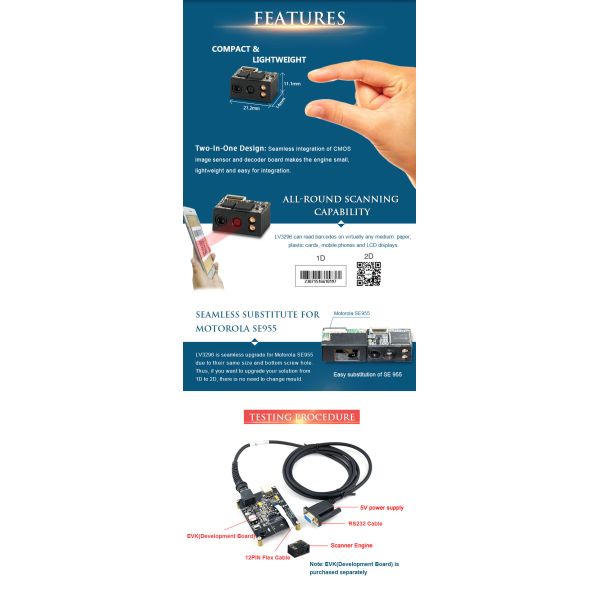 Small Size 2D Barcode Scanner Module CMOS Reading Mode None Wireless Long Lifespan