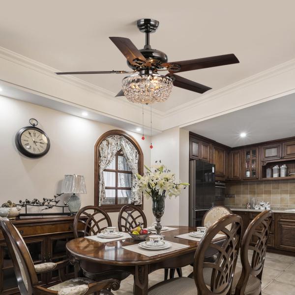 Quality 4100K 3600LM Crystal Flush Mount Ceiling Fan Office Ceiling Fan With Light Pull Chain for sale
