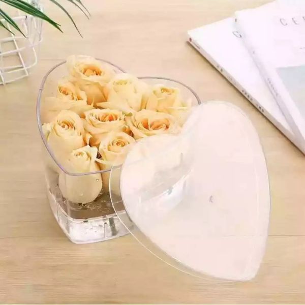 Hight Quality 3mm thickness 9/18 Ho les Heartshap Preserved Roses Clear Acrylic Boxes