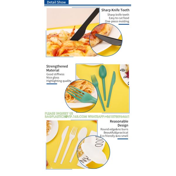 100% Compostable Eco Friendly Biodegradable CPLA PLA Cutlery Disposable Forks/Spoons/ Knives With Napkin Set