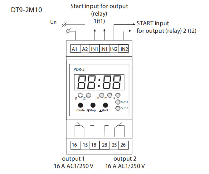 DT9-2M10 10 Functions Programmable Digital Multifunction Relay with 4 digit LCD Display AC/DC12V-240V or 230V