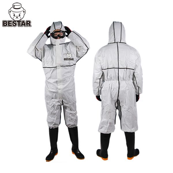 CE Certified disposable non-woven type 4/5/6 MP coverall with black bound seam with thumb loop