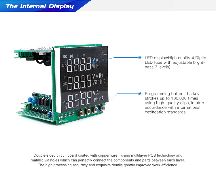 Three Phase LED display Multifunction Power Meter with 3 small LED tube display