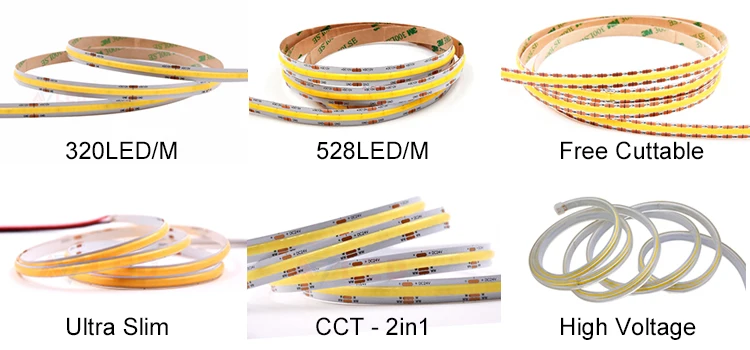 Super Slim Width 3mm 90Ra COB LED Strip Bendable LED Tape 12V Dotless Flip Chip 3000K Ultra Thin Flexible