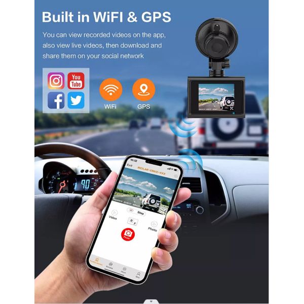 Vehicle Security Dashboard Gps Tracking Dash Cam Rearview Mirror 4K IMX335 NTK96670
