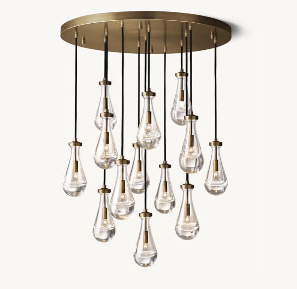 Quality E12 / Candelabra Brass Ceiling Chandelier 36'' Raindrop Round Chandelier for sale