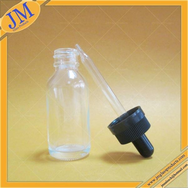 Quality 30ml clear Boston round glass bottle with childproof cap for sale