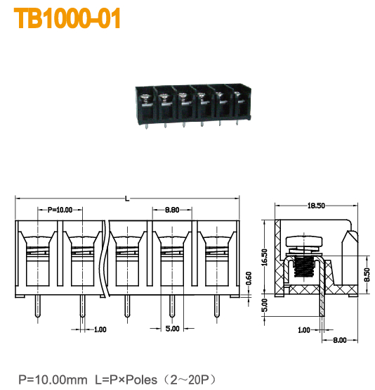 10.0mm 20A Barrier Terminal Block Brass Terminal Electronic Componenets