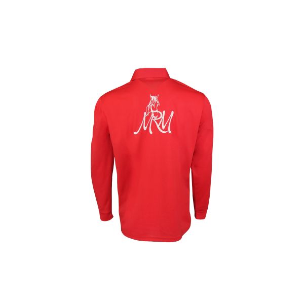 180GSM Lapel Collar Red Long Sleeve Button Up Shirt Embroidery