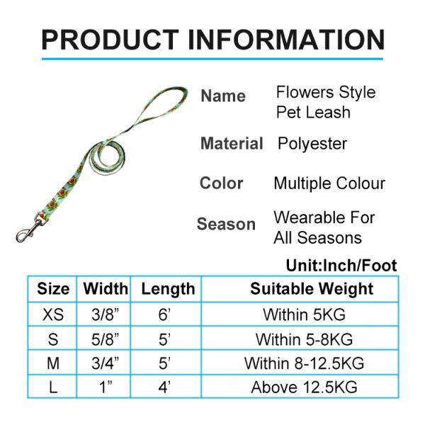 Heavy Duty Collar Leash Harness Set Puppy Adjustable Flower Pattern Pet Lope