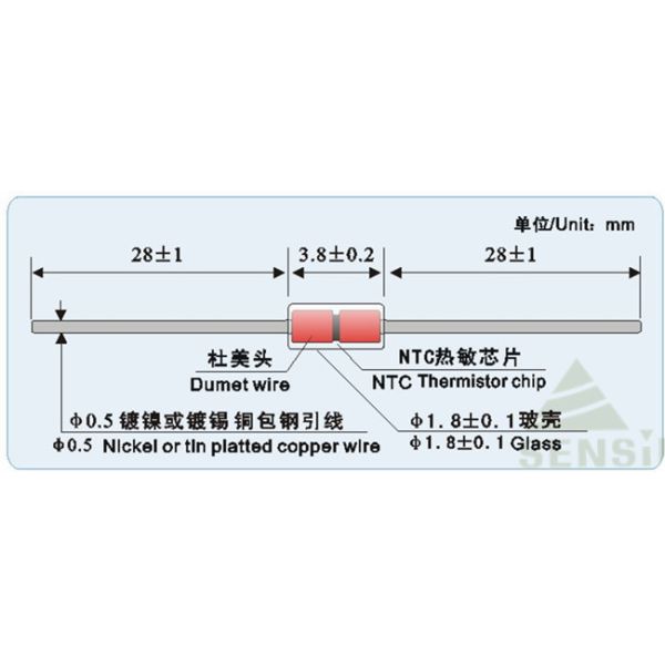 Stability Glass Bead NTC Thermistor Bendable Into Various Shapes For Multiple Use