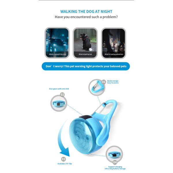 Customized Logo IPX8 Waterproof Adjustable Dog Light Up Tag for Night Walking Flashing Glowing Luminous USB Rechargeable