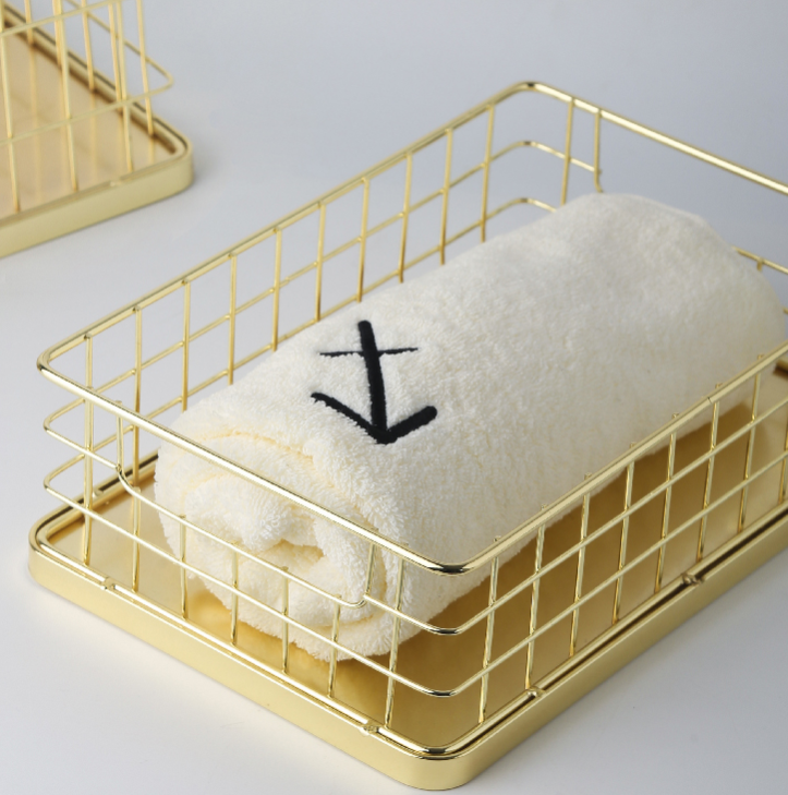 Dresser And Cosmetics Metal Mesh Basket Golden Base