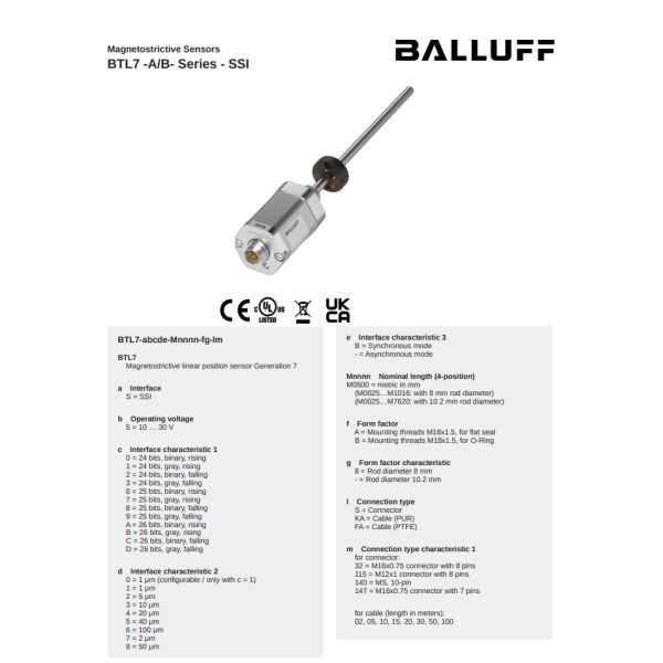 Balluff BTL7-S571-M0350-B-KA10 Magnetostrictive Linear Position Sensors In Rod Design