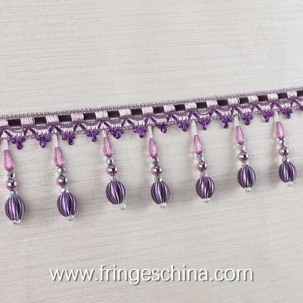 Newest lantern design handmade polyester curtain lace beaded fringes tassels