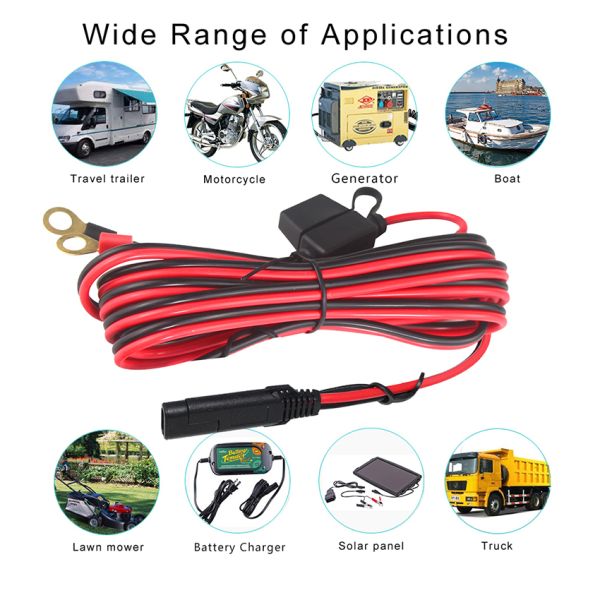 10A 2ft SAE to Eyelet Terminal Solar Power Cable 16AWG Copper