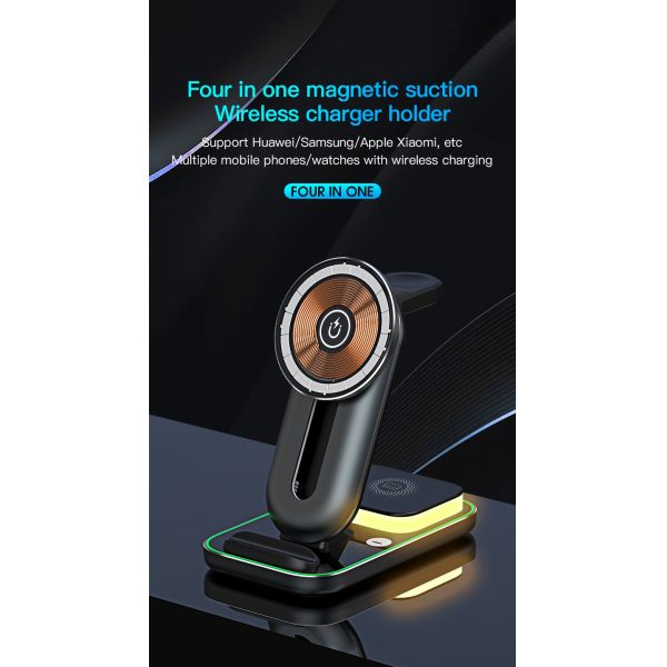 Multiple Devices Magnetic Wireless Charger Stand 3 In 1 Foldable Wireless Charger