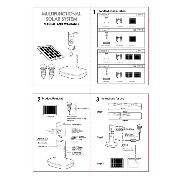 Multi - Functional Solar Panel Led Lighting System With MP3/FM Bluetooth Charger