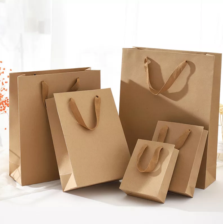 Customized Kraft Paper Handbag / Shopping Bag Recycled Compostable