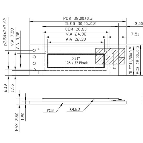 3V 5V 128x32 OLED Display Module 0.91 Inch 4 Pins With SSD1306 Driver IC