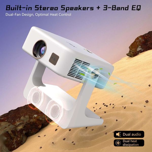 D1 White FHD Android Smart Projector Auto Focus Rotating Flip Video Movie Projector