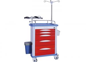 China ABS Medical Trolley Red Color Emergency Cart 5 Drawers Hospital Crash Cart ALS - ET003 on sale