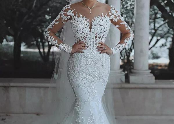 Soft Long Sleeve Mermaid Wedding Gown Long Fishtail Special Beaded