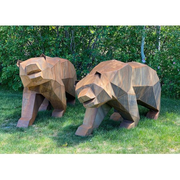Outdoor Decoration Rusty Steel Geometry Family Bear Sculpture