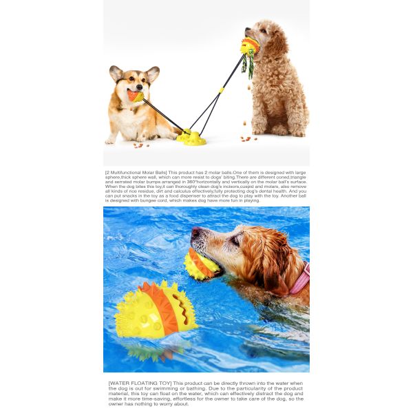 Sucker Drawstring Teeth Cleaning Dog Toy / TPR Double Ball Dog Food Dispenser Toy