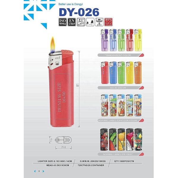Five Colors Disposable Plastic Gas Lighter Model NO. DY-026 for European Market Needs