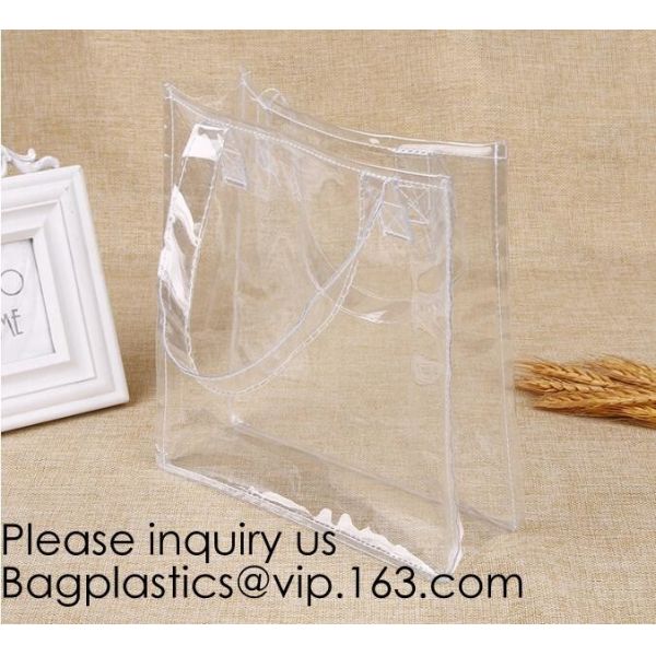 Reusable Custom Transparent PVC Shopping Bag Promotional Items Ladies Clear Plastic Beach Tote Bags Women, bagease, pack