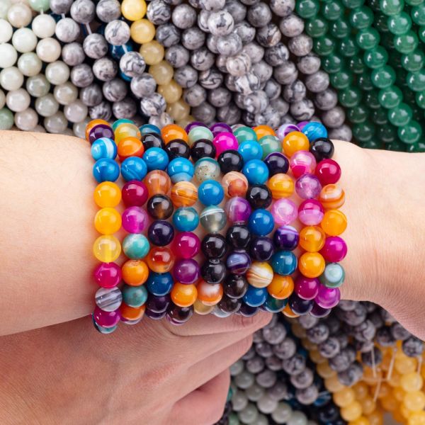 Rainbow Stripped Agate Loose Bead Strands Semi Precious Stone for DIY Jewelry Making