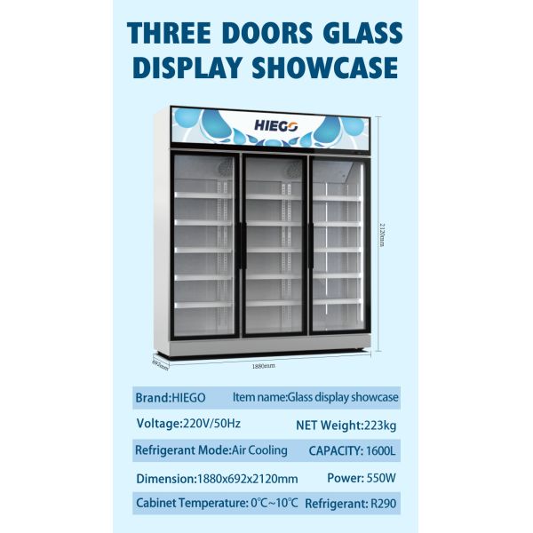 Air Cooling Upright 2 Glass Door Display Chiller 800L Digital Temperature Control