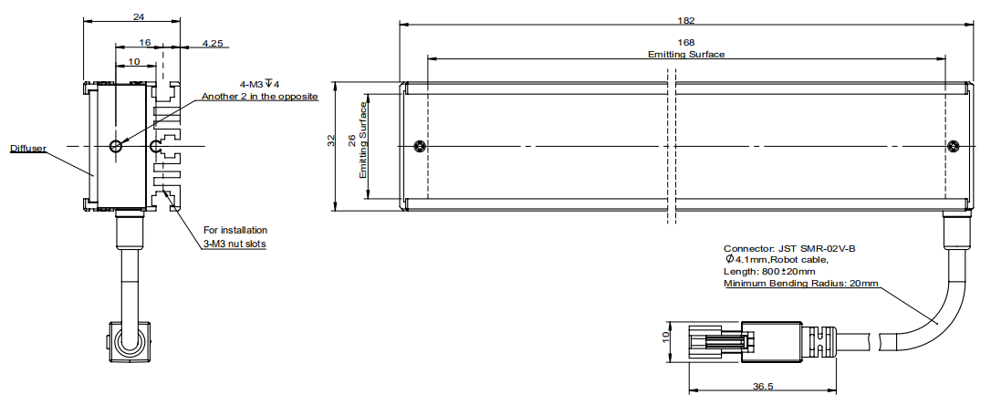 High Uniformity 24Volt Led Machine Vision Bar Light 182mm Length