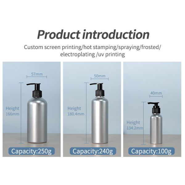 PET Silver Shampoo Bottle 100ml 240ml 250ml Plastic Spray Bottles For Hair Care Shower Gel